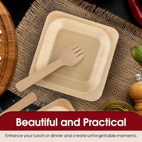 CONLI 300 Pcs Square Disposable Wood Bowls Bamboo Appetizer Plates