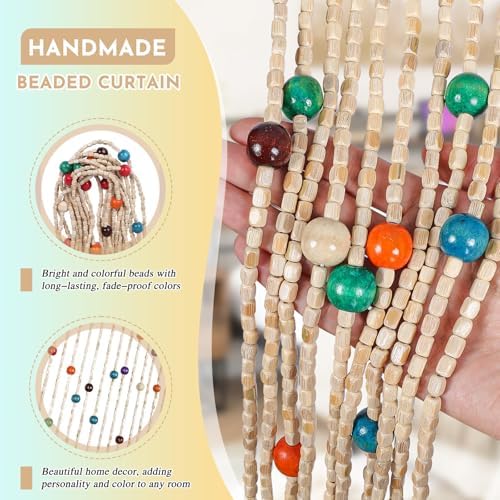 ANMINY Bamboo Wood Beaded Curtain, Handmade Colorful 38 Strands 35"x75.5"