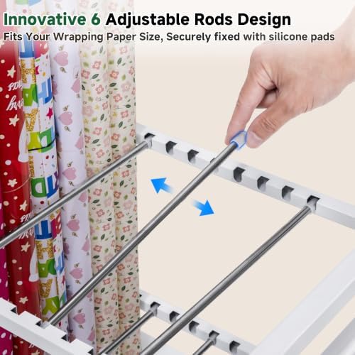 Aquzee Wrapping Paper Storage, Blueprint Holder, 6 Adjustable Rod Design