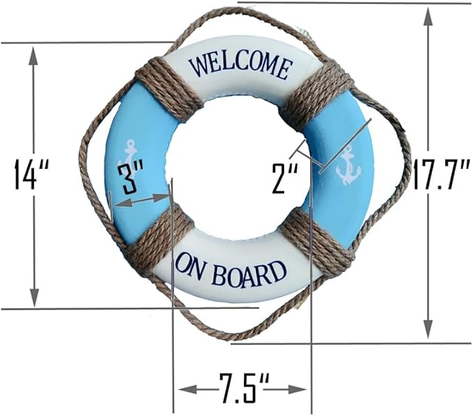 MorroMorn Lifebuoy Wall Hanging Decor - Welcome Aboard Mediterranean Style Home Decoration Hemp Rope (Blue, 14")