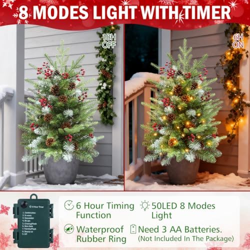 HMASYO 2 Pack 30" Pre-Lit Christmas Tree Urn Fillers for Outdoor Planters
