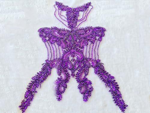 Handmade Crystal on lace Applique Sewing Rhinestones Fringe Beads Sequins Pat...