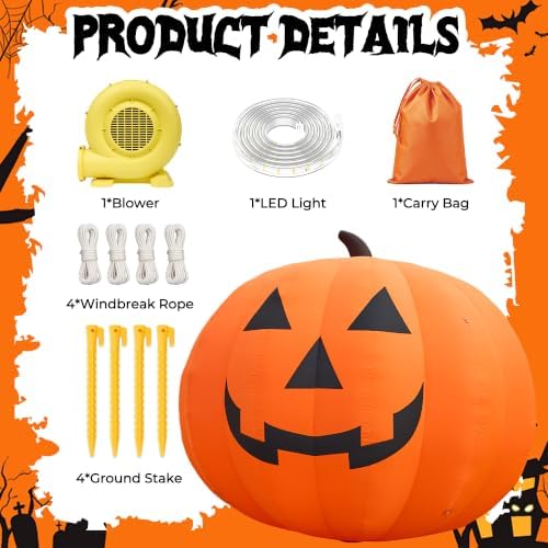 Giant 15Ft Halloween Inflatables Pumpkin Decorations, Blow Up Yard Decorations with 550W Waterproof Air Blower & LED Lights for Commercial Use, Outdoor Yard Lawn Halloween Party