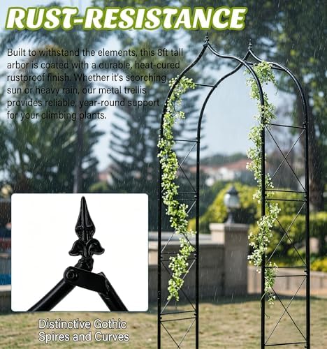 Metal Garden Arbors 8Ft Thickened Arch Trellis for Climbing Plants
