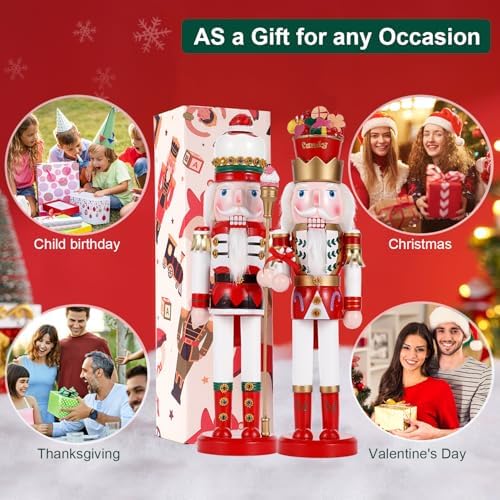 2 Pcs Wooden Christmas Decorations Nutcracker Soldier, 38CM Traditional Painted Nutcracker Figures,Festive Collectible Christmas Party for Home Fireplace Christmas Tree Party Decoration