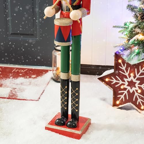 Glitzhome 42" H Christmas Nutcracker Decor Wooden Nutcracker Ornaments Drummer Soldier Nutcracker Figures Traditional Christmas Decor for Indoor and Outdoor
