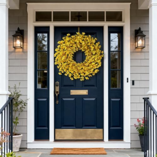 24" Artificial Yellow Forsythia Flower Wreath for Front Door Decor (Yellow)