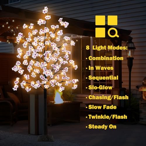 Uieke Cherry Blossom Tree, 6FT 96 Fairy Lights Artificial Lighted Tree for Home Inside Outdoor Spring Wedding Party Festival Decor, Warm White