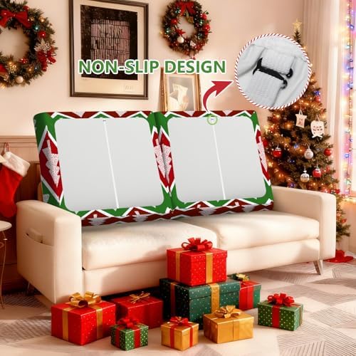 ANNA QUEEN 8Pcs Christmas Tree Zigzag Sofa Printed Couch Cushion Covers – Washable Stretchy Replacement Furniture Protector, Non-Slip Couch Cushion Cover Sofa Covers for Holiday Home Décor