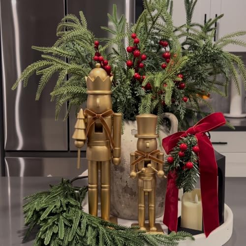 Weysat 2 Pcs Neutral Christmas Nutcracker Figure 10" 15" Gold Wooden