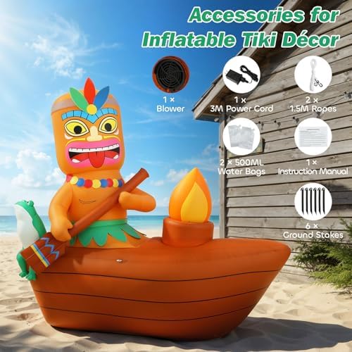 Lewondr 5FT Inflatable Tiki Luau Decor, Boat Luau Party Decorations