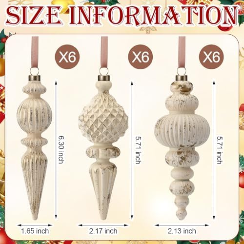 Yunlly 18 Pcs Neutral Christmas Ornaments Ivory Xmas Tree Decor