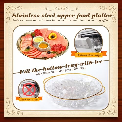 Baderke 3 Set 11.8" Chilled Serving Tray Compartments for Parties, Gold