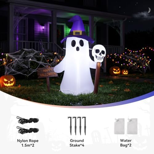 4FT Halloween Inflatables White Ghost Wearing Hat Decorations