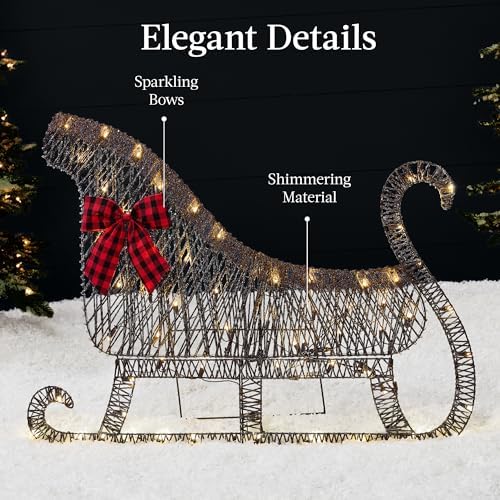 Best Choice Products 4ft Lighted 2D Reindeer & Sleigh Set, Christmas Holiday Deer & Sled Outdoor Yard Decoration w/ 140 LED Lights - Rattan