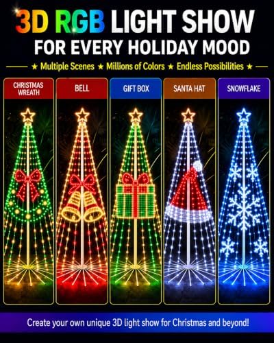 10FT Smart 3D RGB Animated Outdoor Christmas Cone Tree Light Show