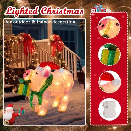 15" Lighted Christmas Pig, 3D Pre‑Lit Indoor Outdoor Decor