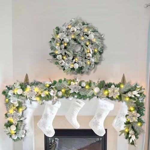 WANNA-CUL Pre-Lit 6ft Silver White Christmas Garland with 30 LED Lights