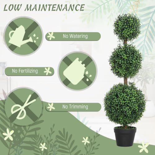 HOMCOM Artificial Triple Ball Boxwood Topiary Trees Outdoor 40" Set of 2