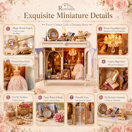 Roroom DIY Miniature House Kit, Dreamy Vanity Room Dollhouse Kit
