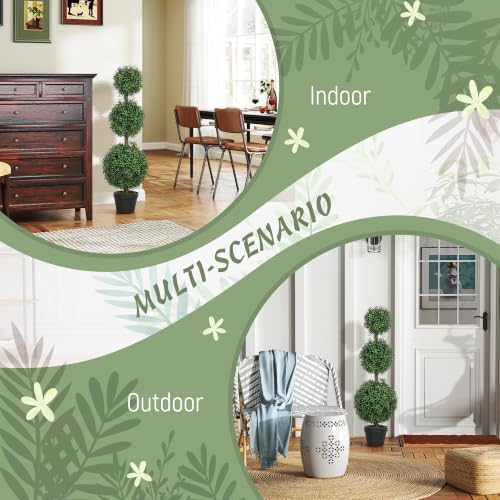 HOMCOM Artificial Triple Ball Boxwood Topiary Trees Outdoor 40" Set of 2