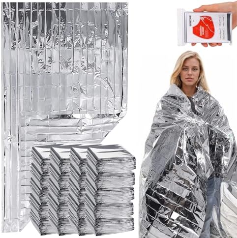 50 Pcs Emergency Mylar Thermal Blanket, Gigantic Space Blanket 82 * 52 in. fo...