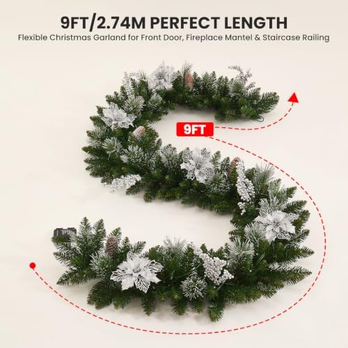 9 FT Pre-Lit Christmas Garland, Color-Changing Lights and Remote