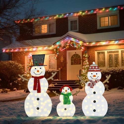 Lighted Snowman Family Outdoor Christmas Decoration, Set of 3
