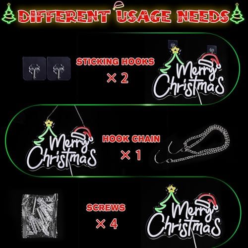 FRAMICS Merry Christmas Neon Sign-10 Adjustable Brightness LED Christmas Decorations Light Up Wall Decor with 9.8 FT USB Power Cord Wall Neon Light for Windows, Living Room, Bedroom, Party, Gifts