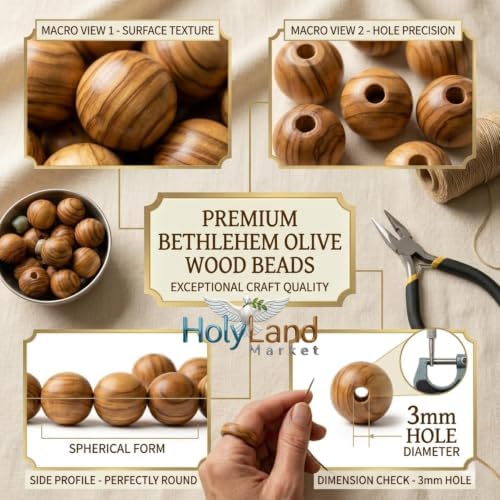 Holy Land Market Olive Wood Beads 10mm, 1000 Piece Bag, Bethlehem