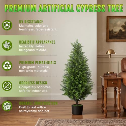 Chillchard 2Pack 3FT Artificial Cedar Tree, UV Resistant Fake Pine Tree