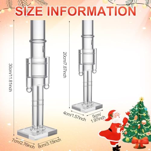 Thyle 2 Pack Acrylic Christmas Nutcracker Set, Clear, 12 Inch, 8 Inch