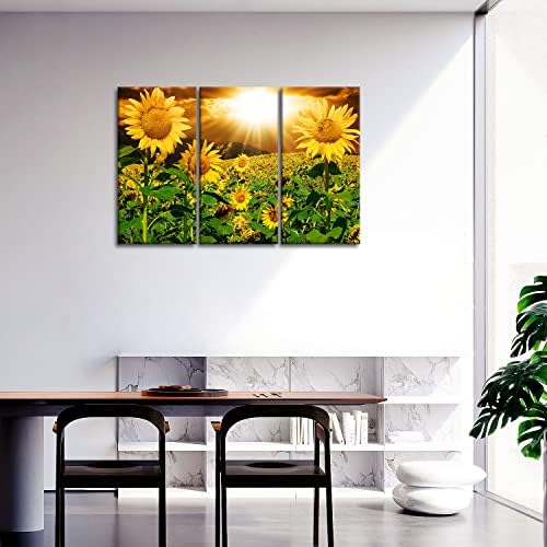 Sunflower Wall Art Canvas Print Sunrise Picture, 3 Piece Flower Wall Decor