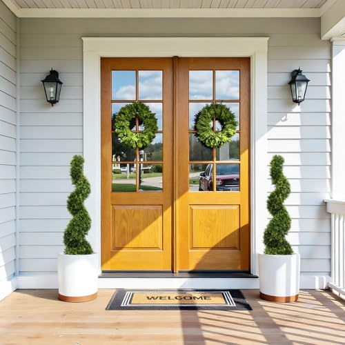 3ft Spiral Topiary Trees Artificial Outdoor Faux Boxwood Plants