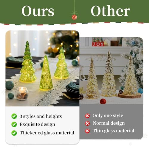 Glasseam Mercury Glass Christmas Tree: Set of 3 Green Christmas Decorations