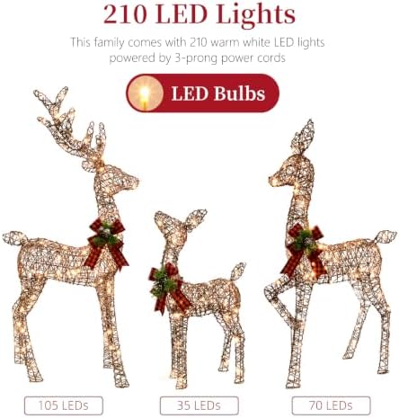 3D Brown Rattan Christmas Deer Set, 210 LEDs