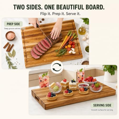 Teak Wood Cutting Board for Kitchen, 18x14 Inch Large Edge Grain Wooden Chopping Board
