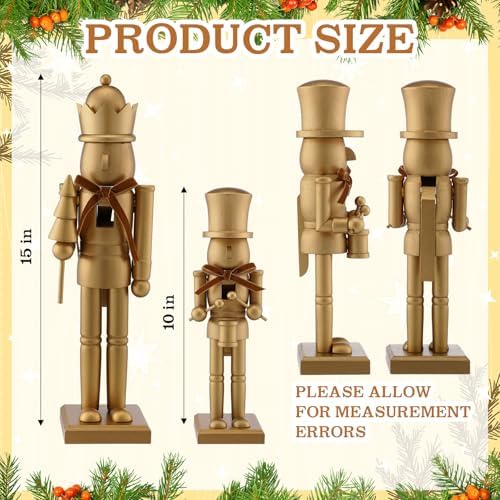 Weysat 2 Pcs Neutral Christmas Nutcracker Figure 10" 15" Gold Wooden