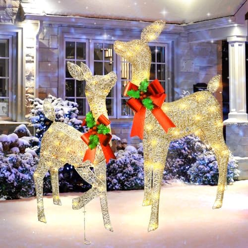 38in Christmas Deer Set Decoration 2pc Deers, Lighted up Reindeer Decor