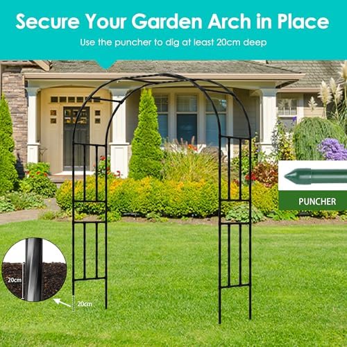 Twira Garden Arch Trellis, 7.9FT(240cm) Metal Garden Arbor Trellis for Climbing Plants Outdoor, Large Wedding Arch for Ceremony, Black Archway Trellises Decoration for Lawn, Patio, Backyard