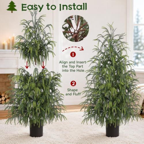 3Pcs Christmas Norfolk Pine Tree, 2FT 3FT 4FT Real Touch Artificial Tree