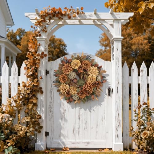 24" Fall Wreaths for Front Door with Mums Dahlias Queen Anne's Lace