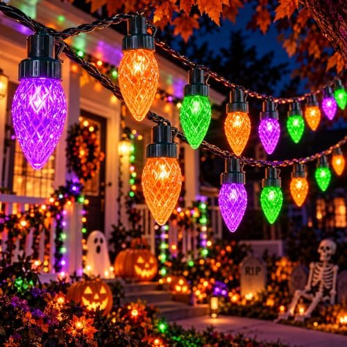 connectable 2pk c9 orange purple green halloween lights shown in use