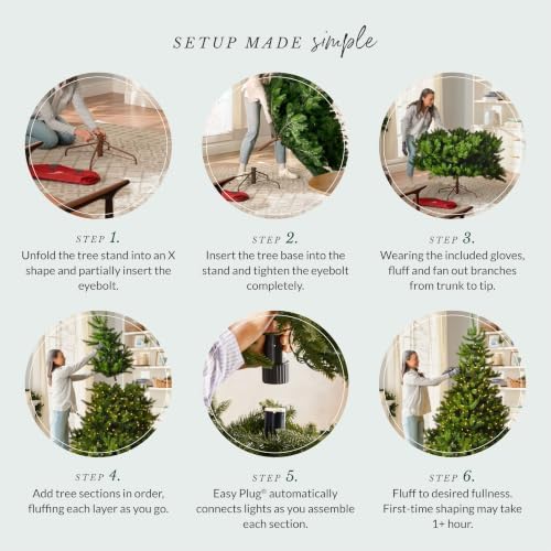 Balsam Hill BH Fraser Fir - Full Christmas Tree with Most Realistic True Needle Foliage, Easy Plug Technology & Multiple Height and Lighting Options, Clear Incandescent, 6.5ft