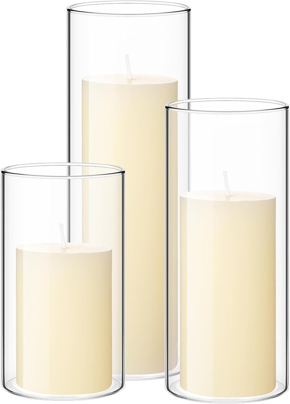 3 Pillar Candle and Holder, S, Ivory White