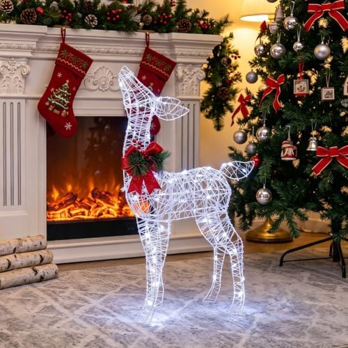 Tangkula Lighted Christmas Reindeer, Outdoor 3D Standing Deer Decorations