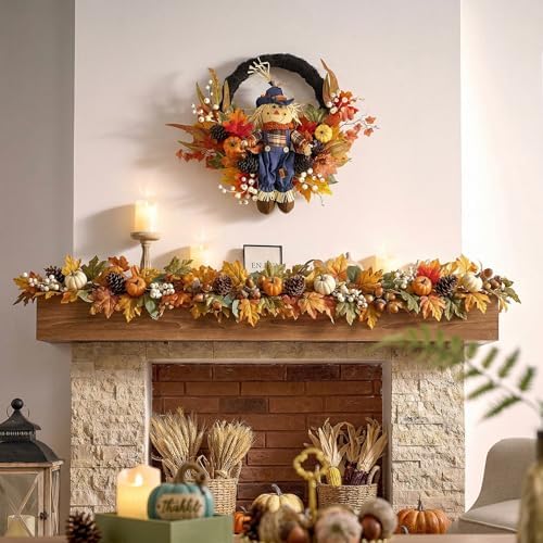 Valery Madelyn 24" Collapsible Scarecrow Doll Fall Wreath for Front Door