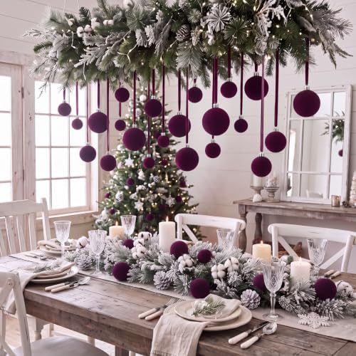 40 Pcs Velvet Christmas Ball Ornaments, Dark Burgundy Purple