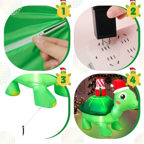 Shappy 4.9 ft Huge Christmas Inflatable Decoration Turtle with Santa Hat