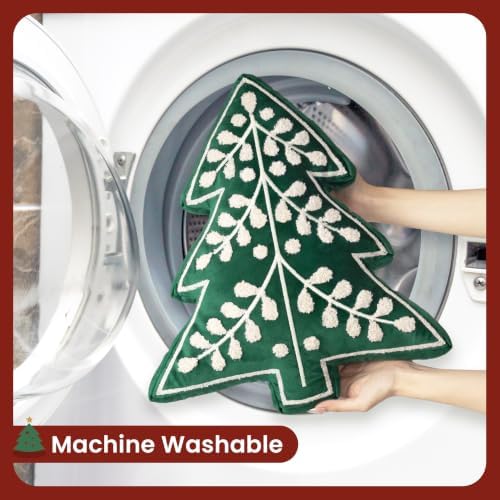 AELS Embroidered 18.5" Merry Christmas Tree Decorative Throw Pillow, Set of 2, Holiday Throw Pillows for Christmas Decor, Plush Tree Shaped Decorative Pillows for Living Room Bedroom Sofa, Green